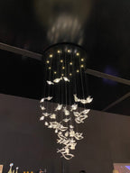 Modern Tiered Floating Acrylic and Metal Fish Chandelier for Staircase Foyer Living Room