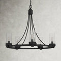 Matte Black / Chrome Farmhouse Chandeliers 5-Light Wagon Wheel North American Traditional Patio Ceiling Lights