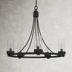 Matte Black / Chrome Farmhouse Chandeliers 5-Light Wagon Wheel North American Traditional Patio Ceiling Lights