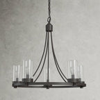 Matte Black / Chrome Farmhouse Chandeliers 5-Light Wagon Wheel North American Traditional Patio Ceiling Lights