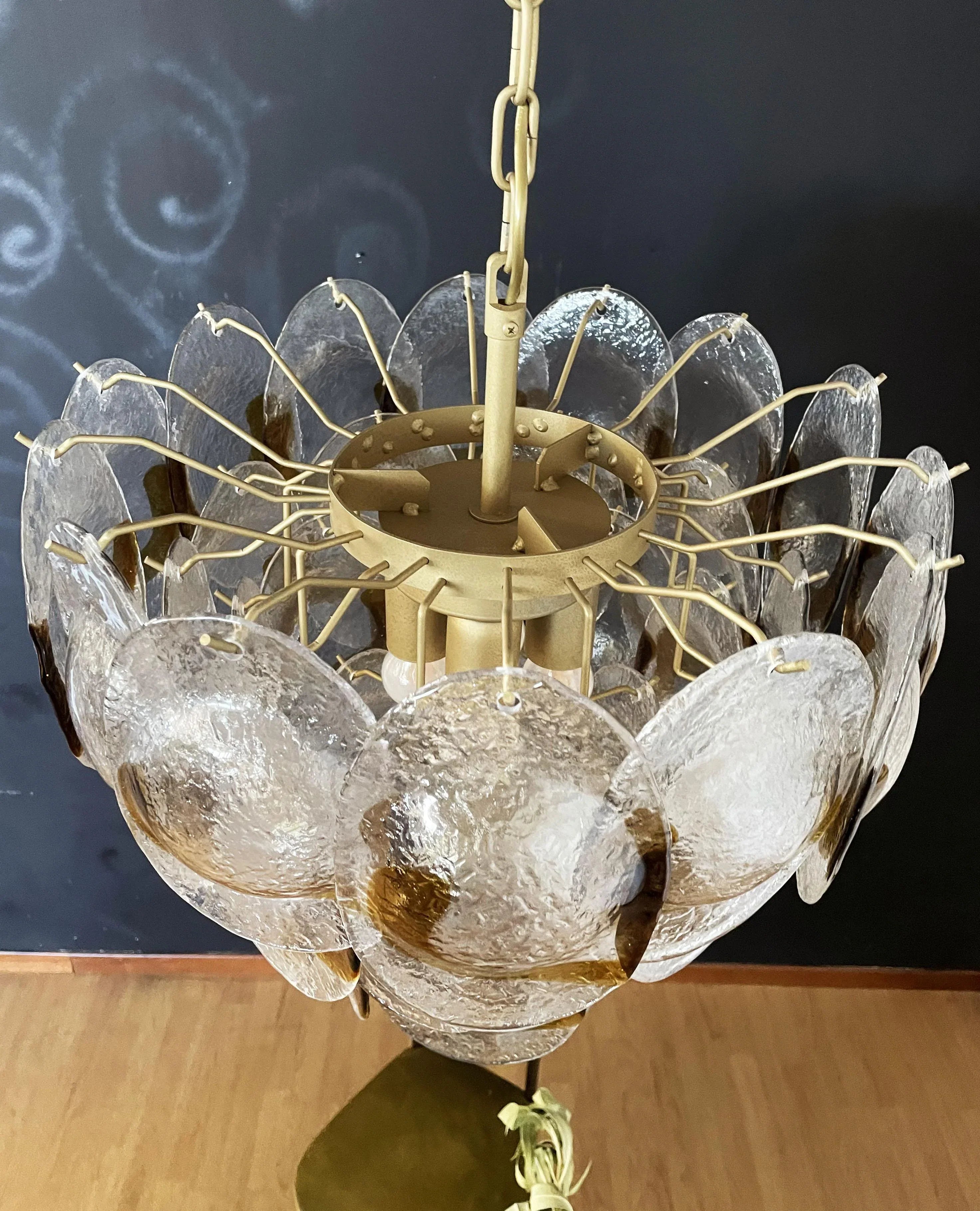 Mazzega Murano Transparent Amber Glasses Chandelier