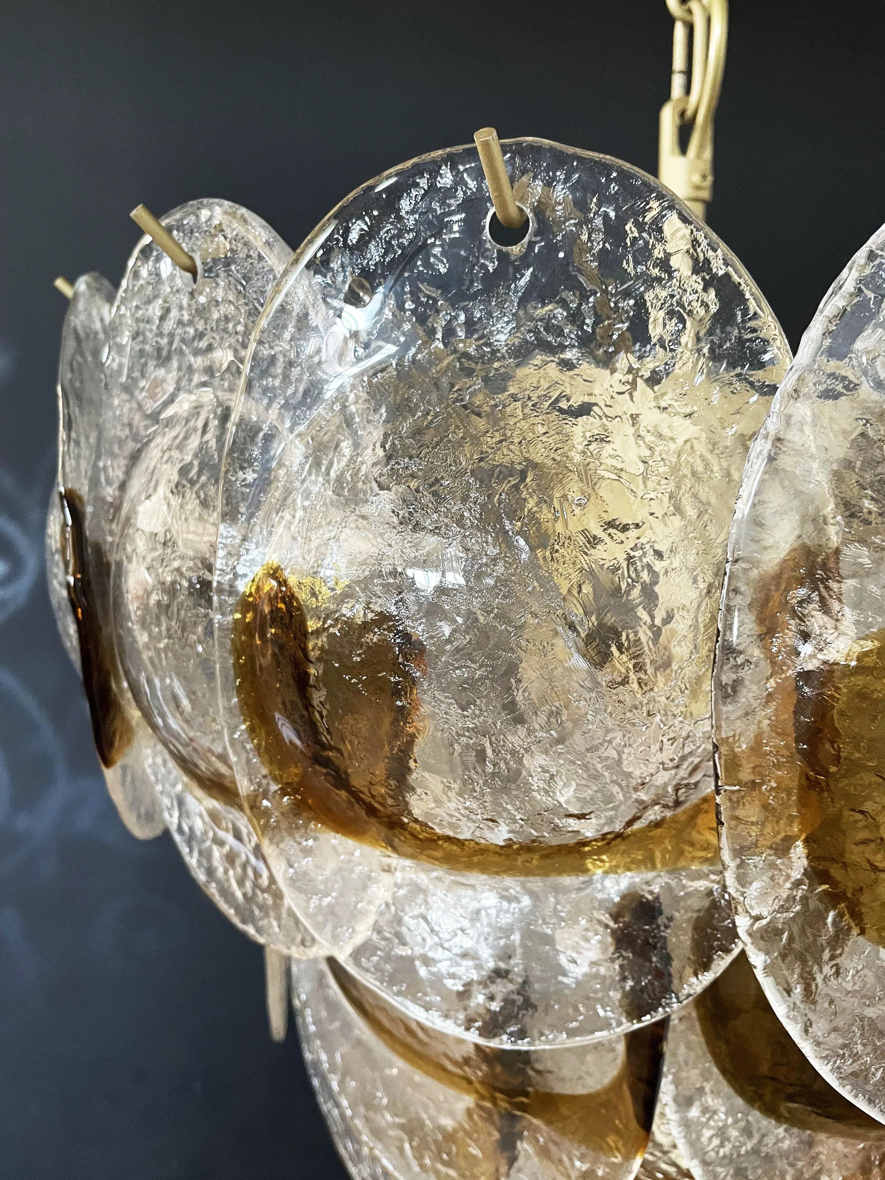 Mazzega Murano Transparent Amber Glasses Chandelier