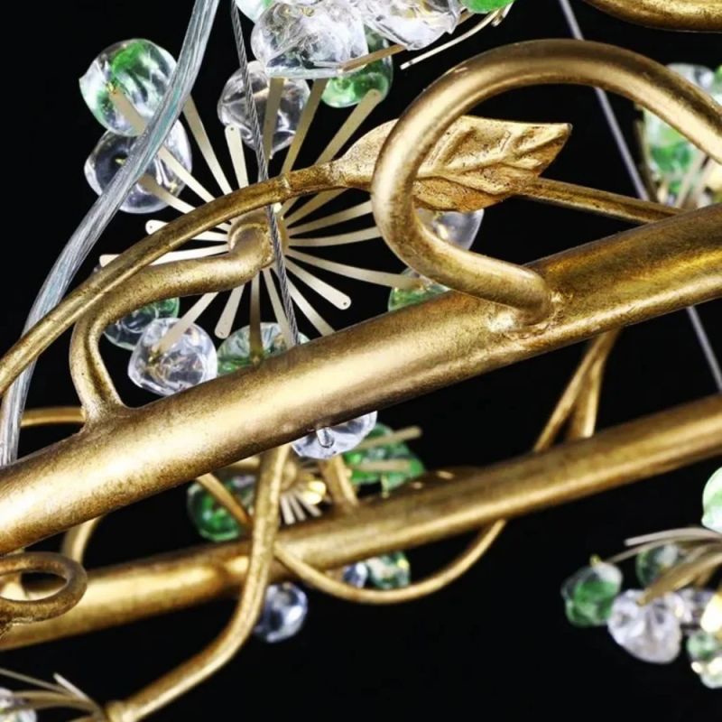Modes Brass Ring Stone Flower Branch Chandelier