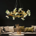 Modes Brass Ring Stone Flower Branch Chandelier