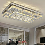 Luxury Rectangular Dimmable Crystal Flush Mount Chandelier