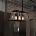 Modern Black Cage Style Glass Lamp Shade Pendant Light Farmhouse 1 / 3 / 4 Lights Chandelier for Long Dining