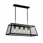 Modern Black Cage Style Glass Lamp Shade Pendant Light Farmhouse 1 / 3 / 4 Lights Chandelier for Long Dining