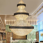 Modern Black Iron Crystal Chandelier for Foyer Staircase Luxurious Design Ceiling Light