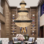Modern Black Iron Crystal Chandelier for Foyer Staircase Luxurious Design Ceiling Light