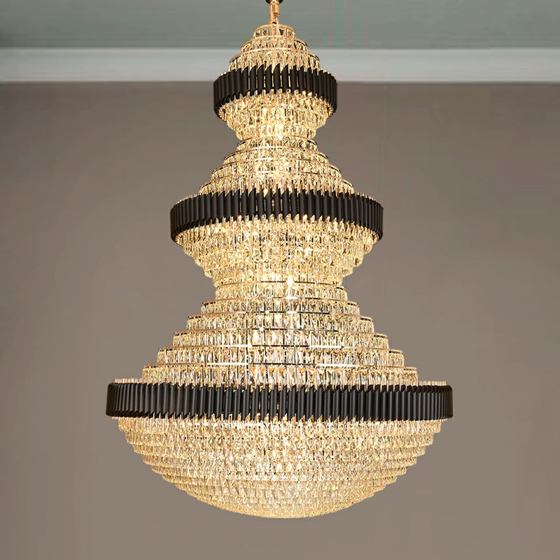 Modern Black Iron Crystal Chandelier for Foyer Staircase Luxurious Design Ceiling Light