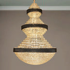 Modern Black Iron Crystal Chandelier for Foyer Staircase Luxurious Design Ceiling Light