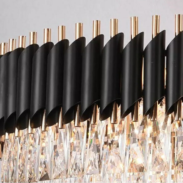 Modern Black Iron Crystal Chandelier for Foyer Staircase Luxurious Design Ceiling Light