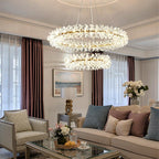 Round Wheel Frozen Ice Crystal Chandelier Light with K9 Crystals for Living Room Dining Hall