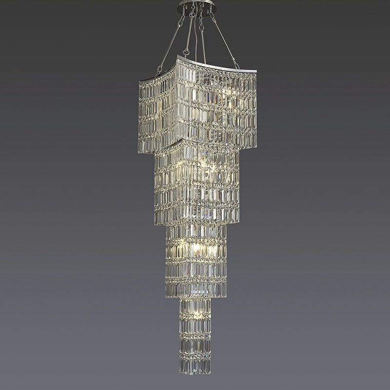 Extra Large Foyer Vertical Layers K9 Crystal Chandelier Chrome Ceiling Lighting for Staircase Entryway Decor