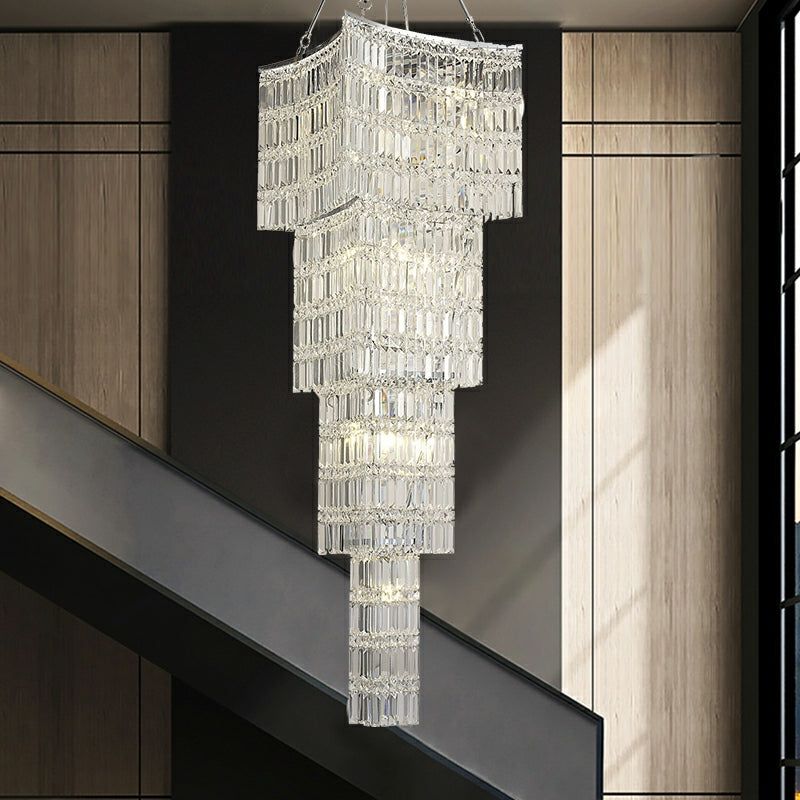Extra Large Foyer Vertical Layers K9 Crystal Chandelier Chrome Ceiling Lighting for Staircase Entryway Decor