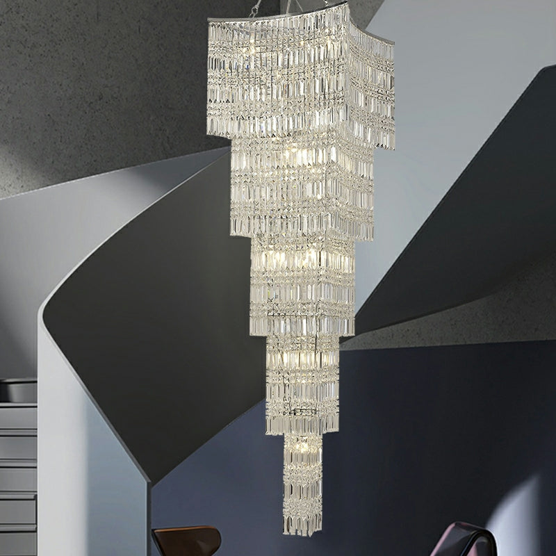 Extra Large Foyer Vertical Layers K9 Crystal Chandelier Chrome Ceiling Lighting for Staircase Entryway Decor