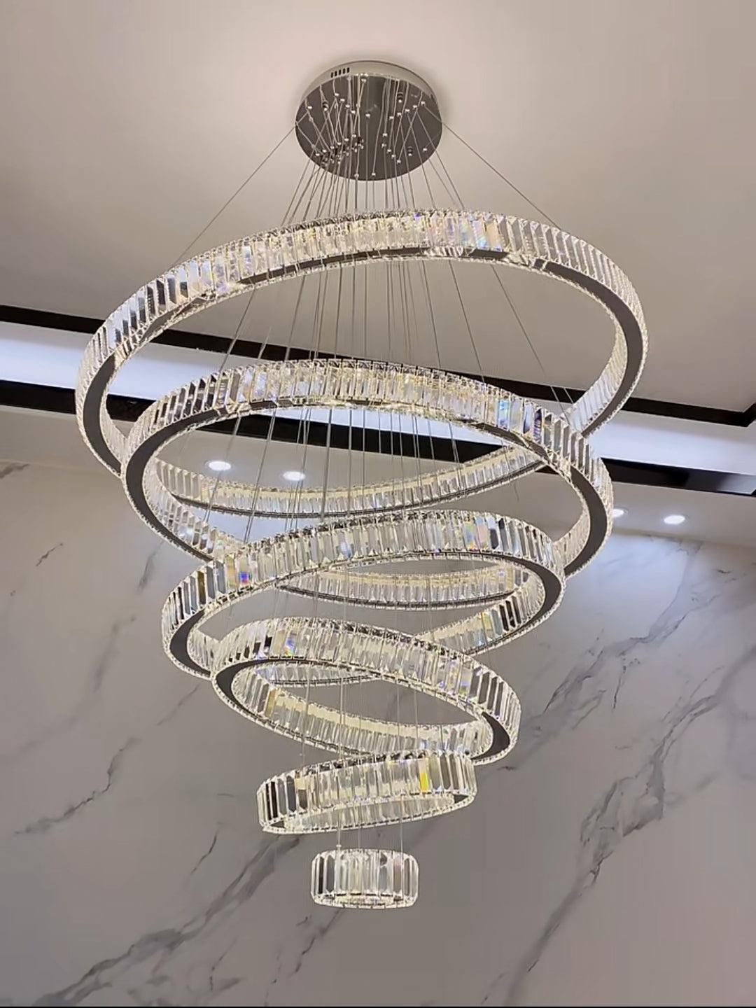 Modern Front Entryway Chandelier 3 / 4 / 5 / 6 / 7 Rings Crystal Gold / Chrome Finish Ceiling Lamp