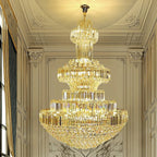 Golden Era Grand Cascade Clear Crystal Chandelier for High-Ceiling