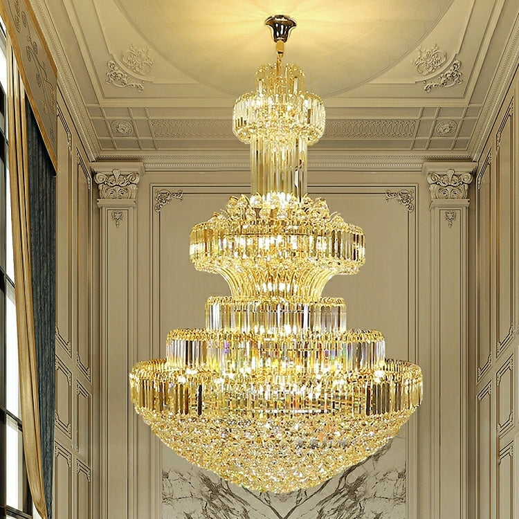 Golden Era Grand Cascade Clear Crystal Chandelier for High-Ceiling