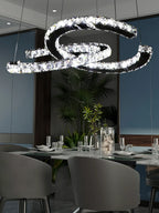 Modern Crystal Double C Chandelier with Chrome Finish and K9 Crystal for Dining, Living, Bedroom