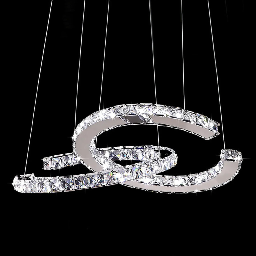 Modern Crystal Double C Chandelier with Chrome Finish and K9 Crystal for Dining, Living, Bedroom
