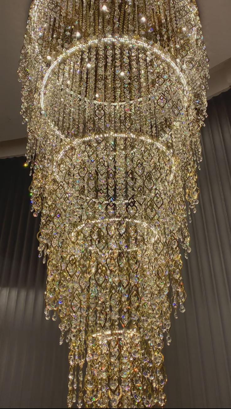Modern Round 5-Layer Crystal Tassel Chandelier for Villa / staircase / foyer / living Room