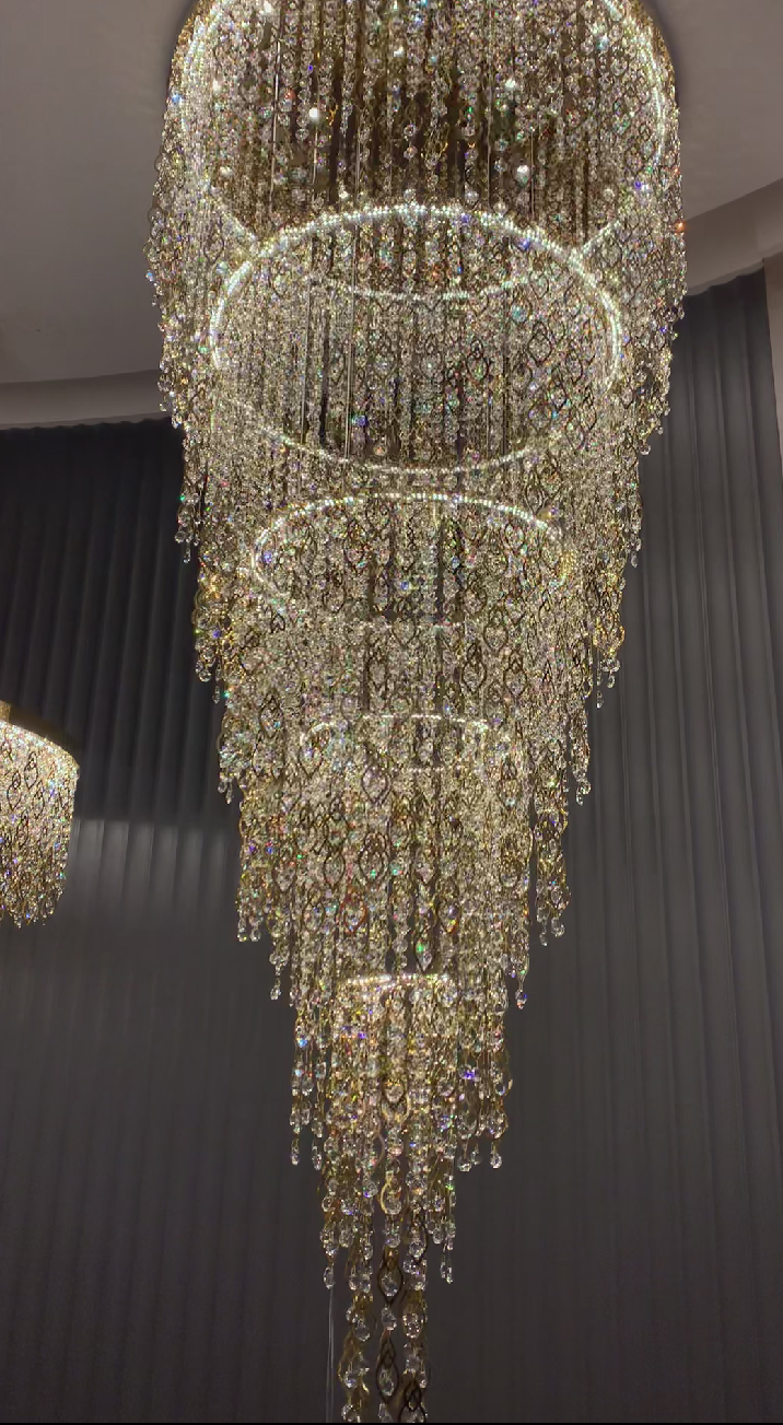Modern Round 5-Layer Crystal Tassel Chandelier for Villa / staircase / foyer / living Room
