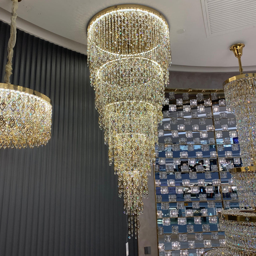 Modern Round 5-Layer Crystal Tassel Chandelier for Villa / staircase / foyer / living Room