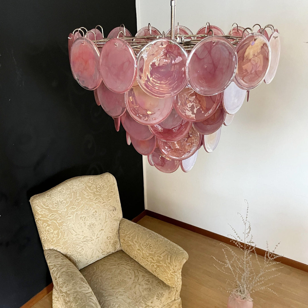 Murano Glass Pink Disks Chandelier 27.6-Inch