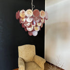 Murano Glass Pink Disks Chandelier 27.6-Inch