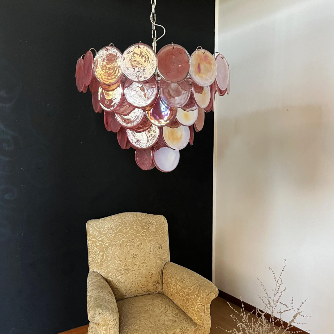 Murano Glass Pink Disks Chandelier 27.6-Inch