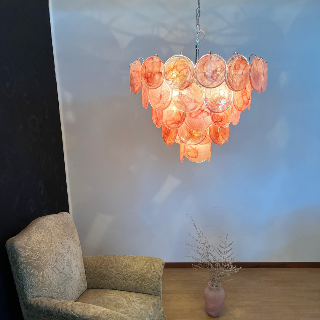 Murano Glass Pink Disks Chandelier 27.6-Inch
