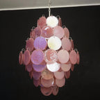 Huge Vintage Murano Pink Disks Chandelier