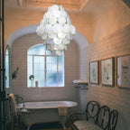 Huge Vintage Murano White Disks Chandelier