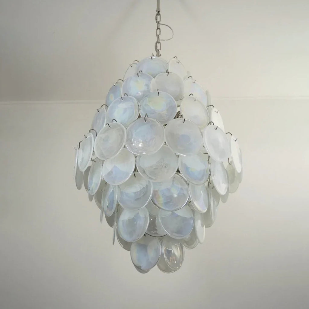 Huge Vintage Murano White Disks Chandelier