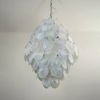 Huge Vintage Murano White Disks Chandelier