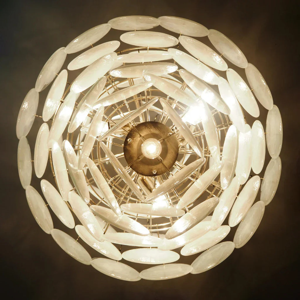 Huge Vintage Murano White Disks Chandelier