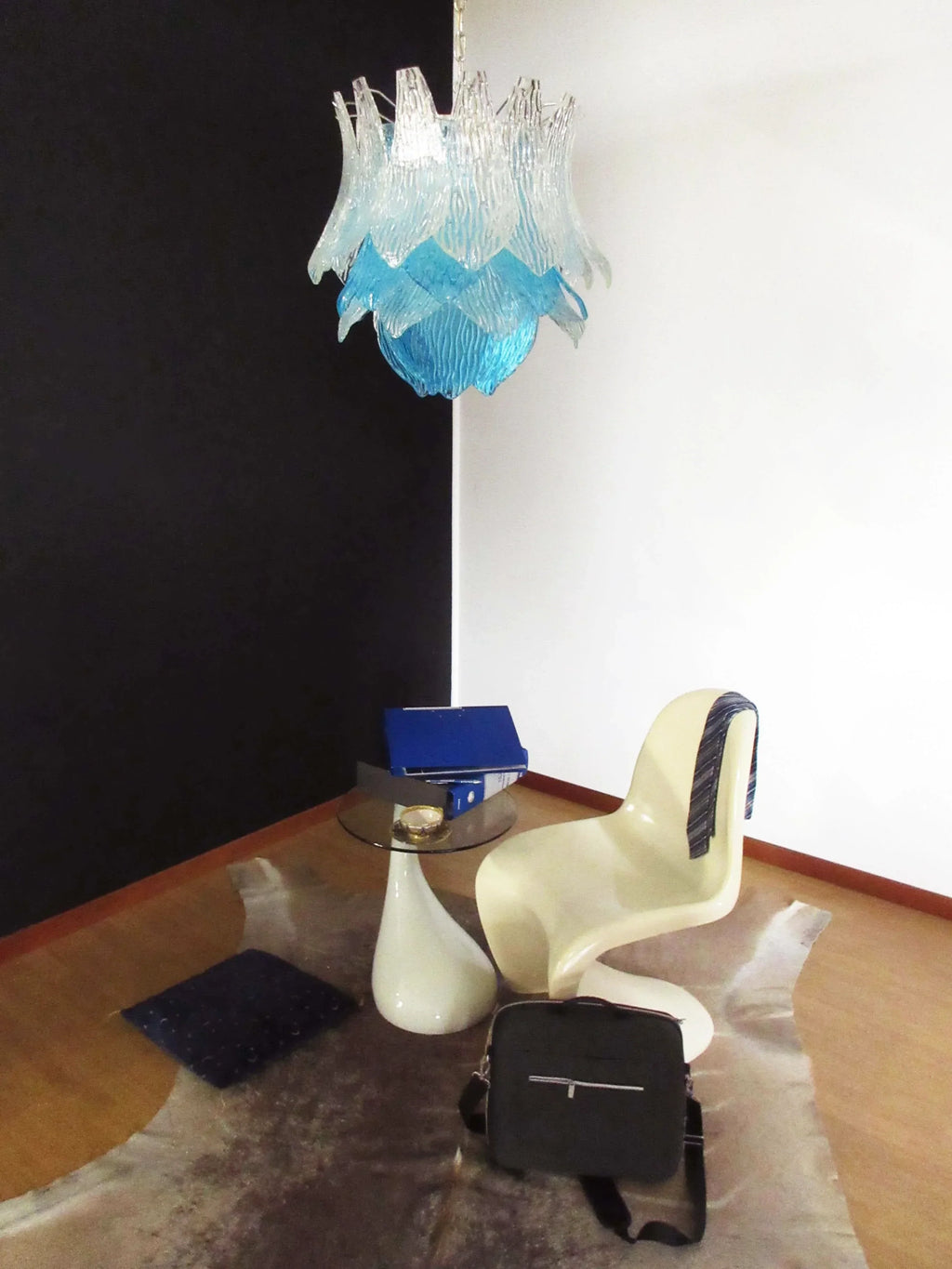 Vintage Murano Transparent Blue Glass Chandelier