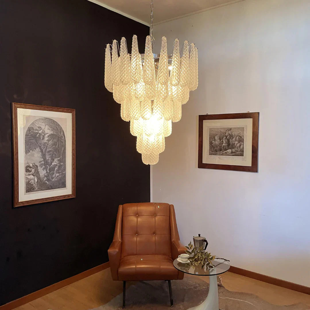 Vintage Transparent Murano Glass Petals Drop Chandelier