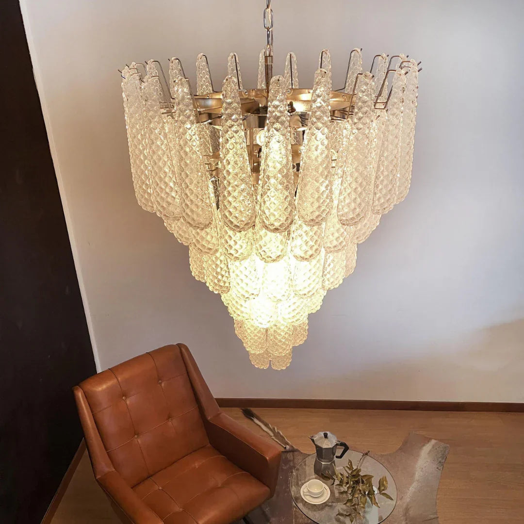 Vintage Transparent Murano Glass Petals Drop Chandelier