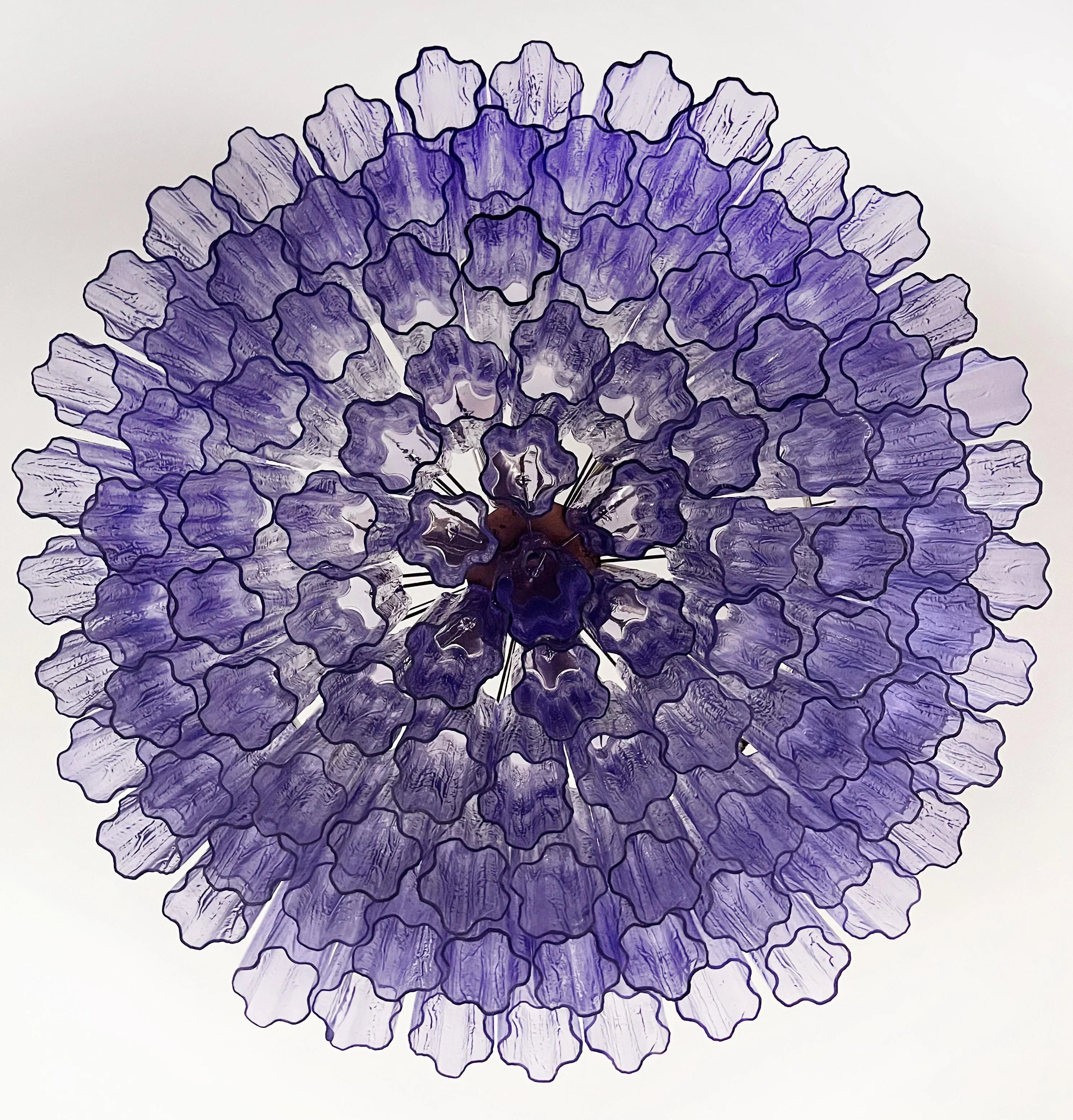 Murano Large Amethyst Glass Tube Chandelier