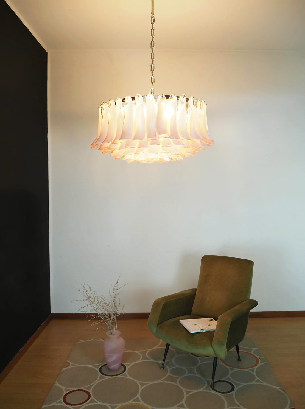 Murano Pink Glass Petal Chandelier