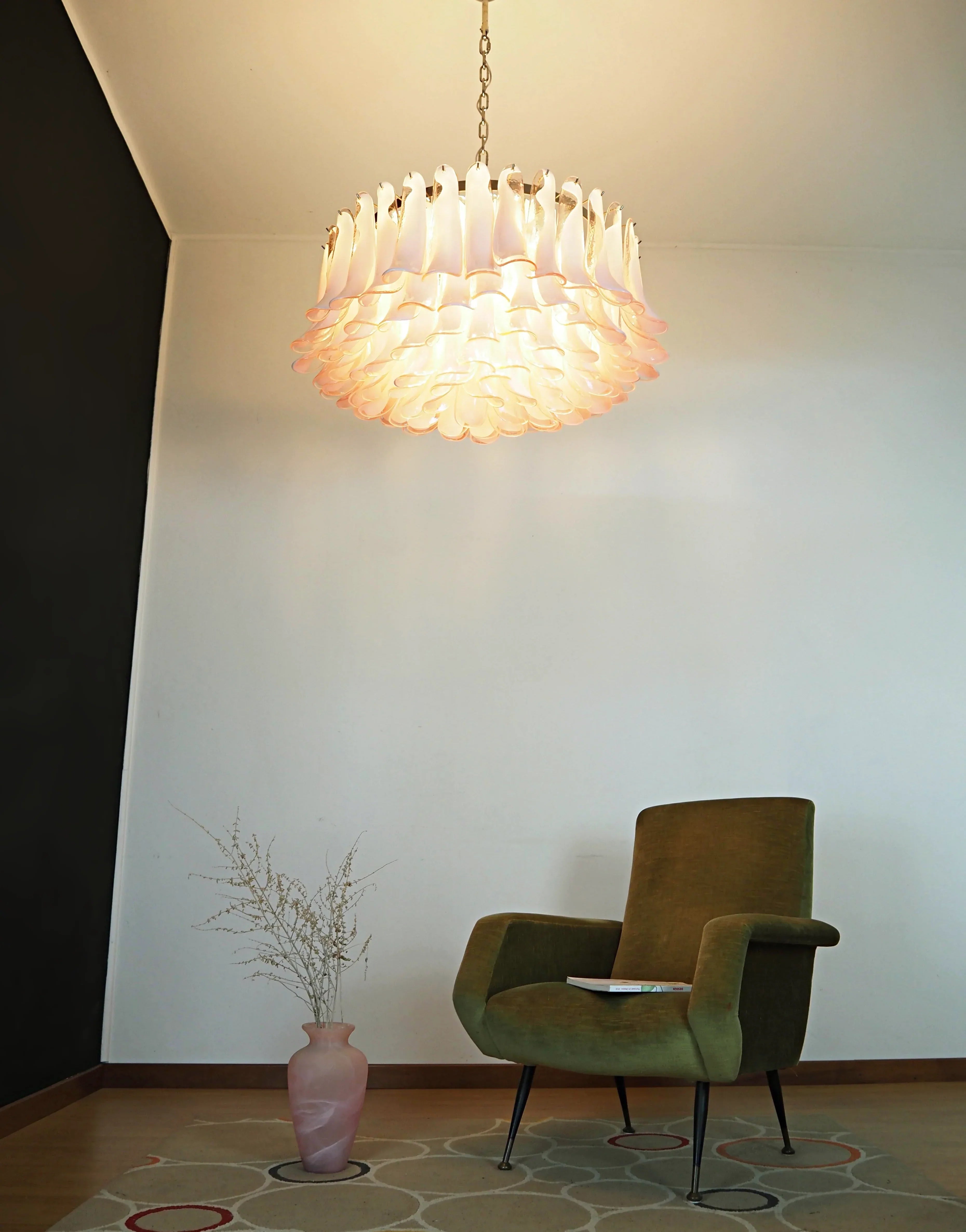 Murano Pink Glass Petal Chandelier