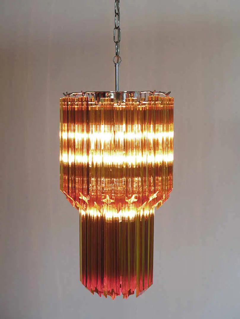 Murano Glass Chandelier – Quadriedri – 46 Prisms – Amber