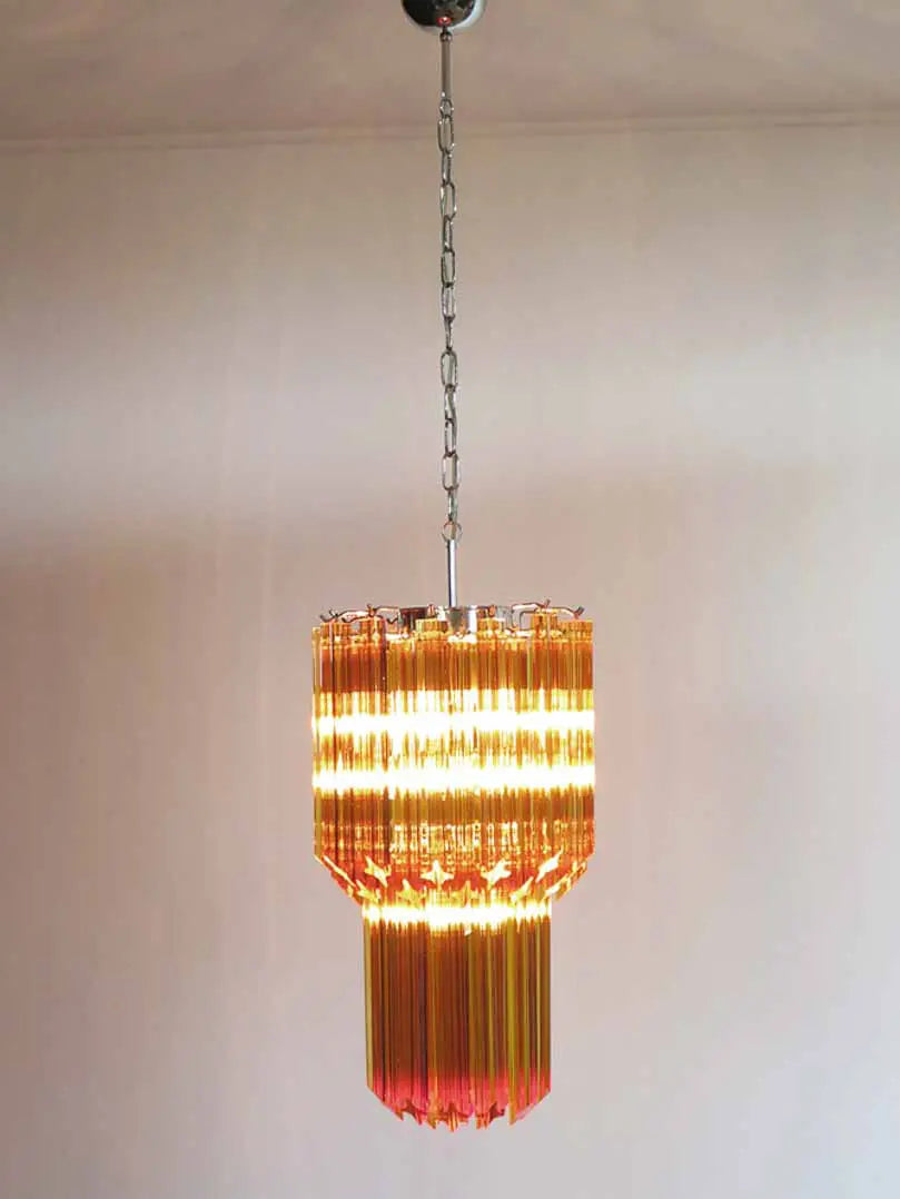 Murano Glass Chandelier – Quadriedri – 46 Prisms – Amber