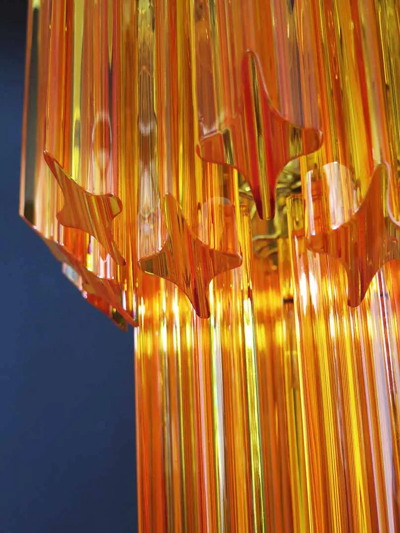 Murano Glass Chandelier – Quadriedri – 46 Prisms – Amber