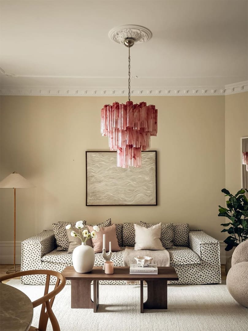 Murano Glass Chandelier – 48 Tubes – Alabaster Pink