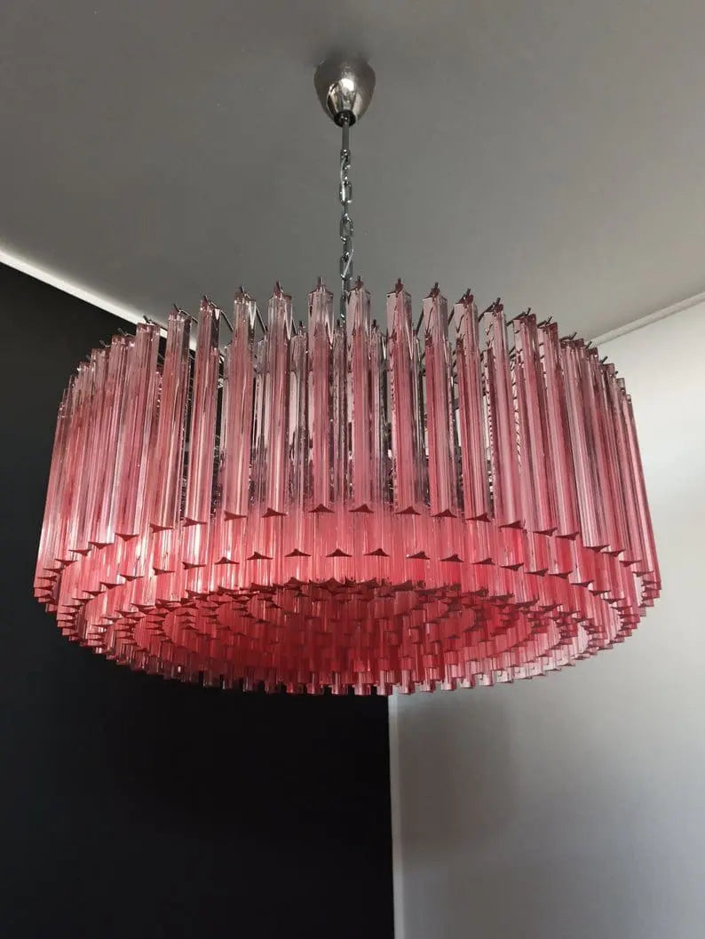 Murano Glass Chandelier – Triedri – 391 Prisms – Pink