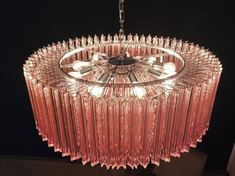 Murano Glass Chandelier – Triedri – 391 Prisms – Pink