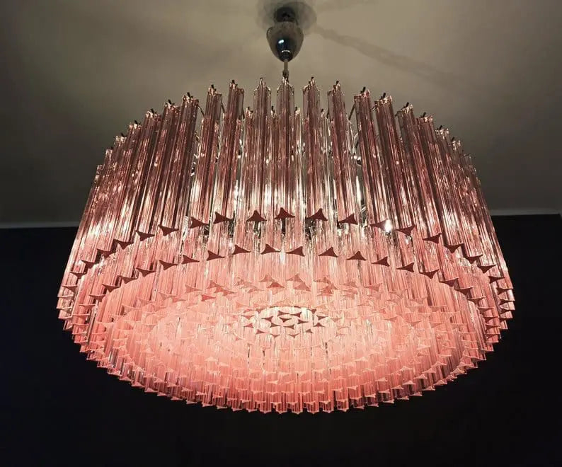 Murano Glass Chandelier – Triedri – 391 Prisms – Pink